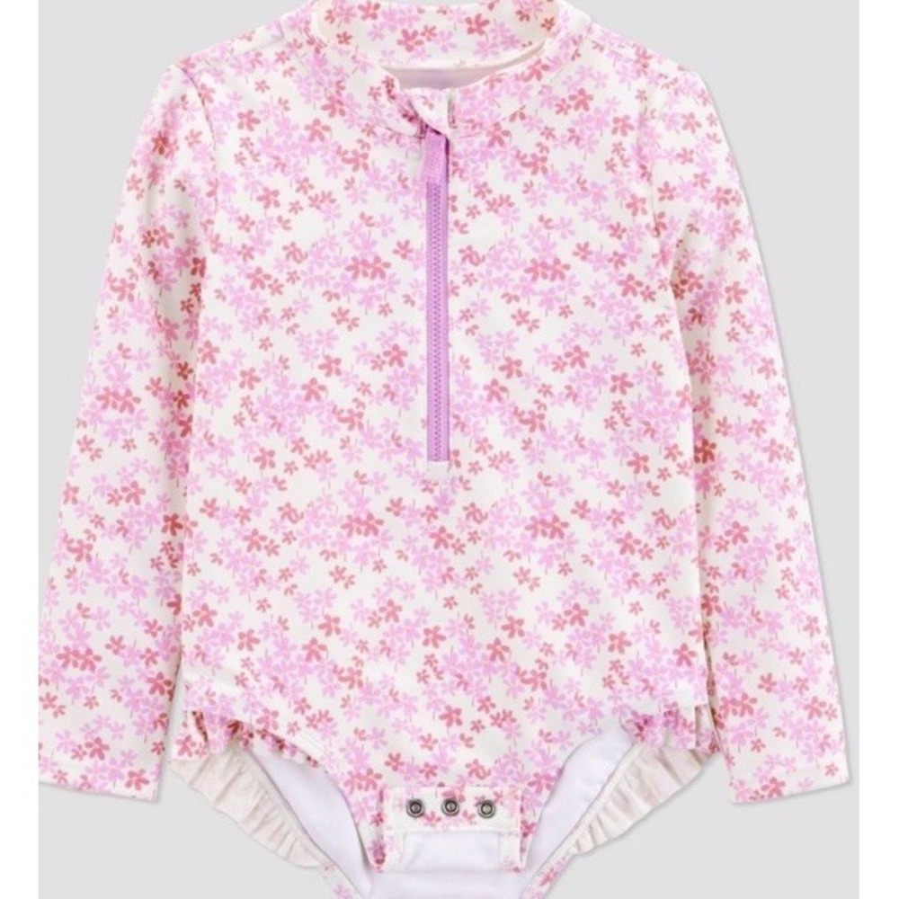 Toddler Girls Size 3T Floral Long Sleeve Rash Guard - Carters
